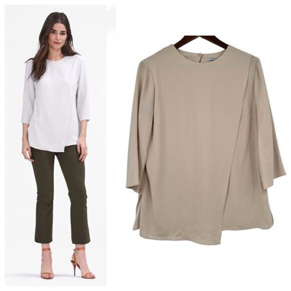 MM Lafleur Bourgeois Asymmetrical Faux Layered Top Blouse beige tan size medium